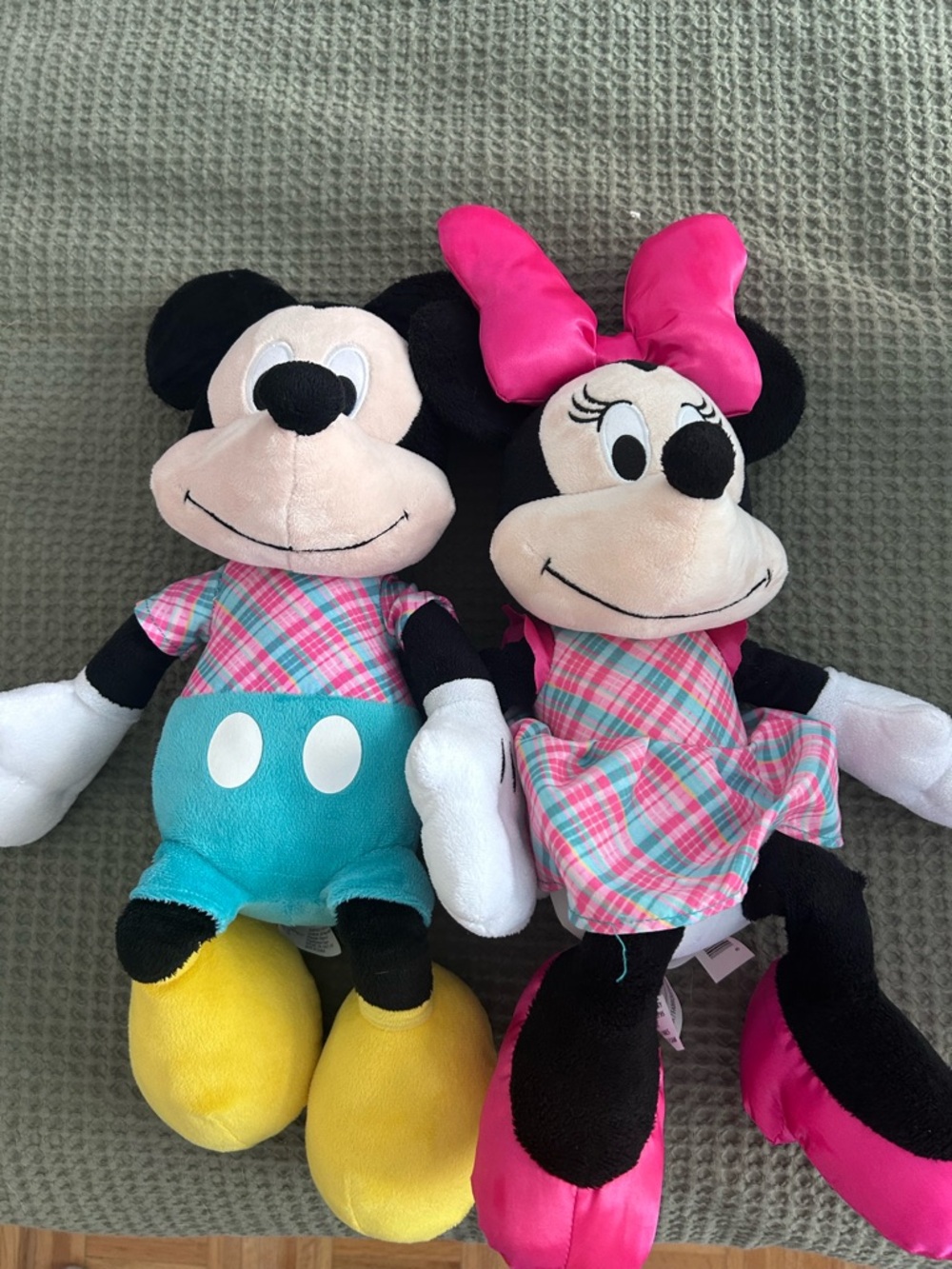 Disney Pink & Teal Mickey and Minnie Plush Pair 19”